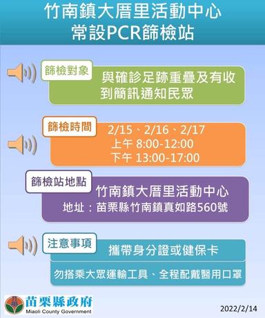 苗栗縣竹南鎮大厝里活動中心篩檢站