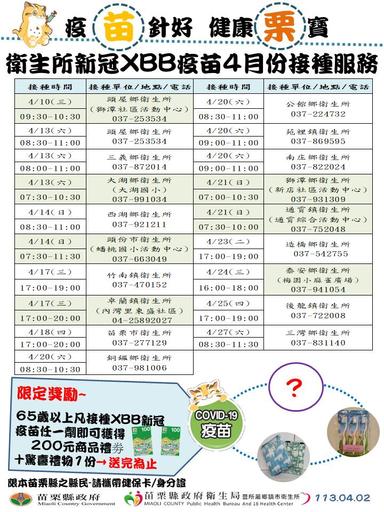 XBB新冠疫苗4月份接種服務0401